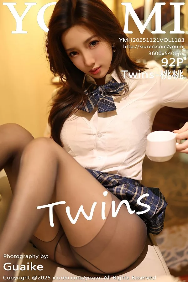 [YouMi尤蜜荟]Vol.1183_模特Twins-桃桃性感JK制服露白色内衣配超薄黑丝秀美腿诱惑写真92P